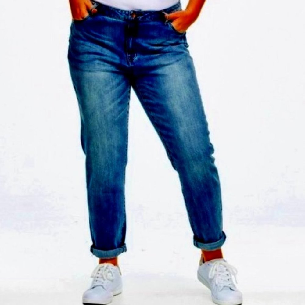 Boyfriend Straight Leg Blue Jeans Plus Size 22W
